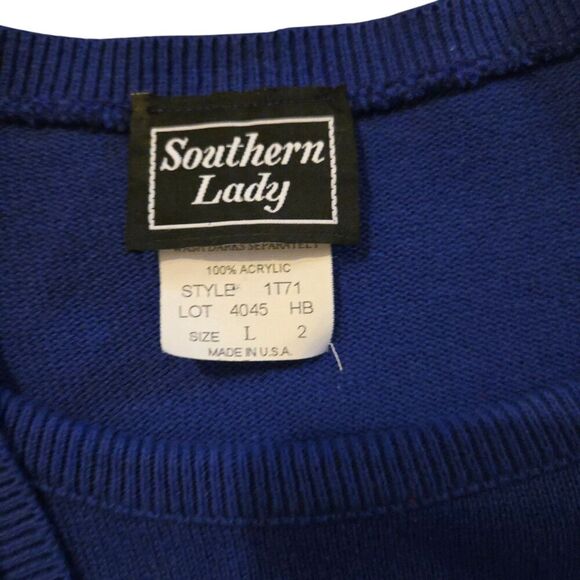 Vintage Southern Lady Large Sweater USA Purple Cottage Core Floral Easter Spring - Picture 5 of 9